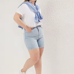 Trendyol Women Mid-Rise Skinny Fit Denim Shorts-picture-43