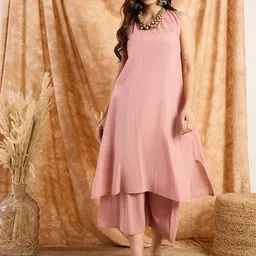 InWeave Round Neck Pure Cotton A-Line Kurta With Palazzos-picture-41