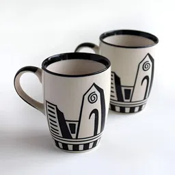 FREEDOM TREE Black & White Hand Painted Printed Ceramic Matte Mugs Set of Cups and Mugs-29