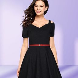 DressBerry Cold-Shoulder Fit & Flare Dress-image-83