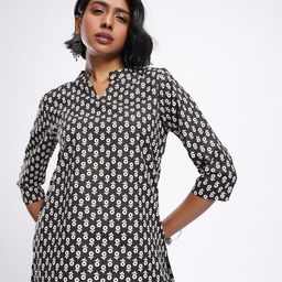 Anouk Rustic Floral Printed Mandarin Collar Monochrome Kurti-picture-8