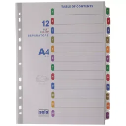 Solo Separatorz With Index A4 Multicolor Rectangular Paper, SP512-14