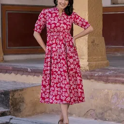 BAESD Floral Printed Puff Sleeve Maxi Dress-88