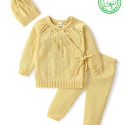 Babyhug Cotton Full Sleeves Sweater Set With Cap & Cable Knit Design - Yellow-image-48