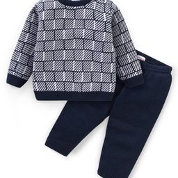 Babyhug 100% Acrylic Full Sleeves Sweater Set With Box Design - Navy Blue-image-11