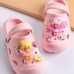 Oh Pair Back Strap Closure Clogs with Doll Applique - Pink-image-1