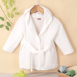 Babyhug Cotton Terry Knit Full Sleeves Solid Color Hooded Bath Robe - White-image-49