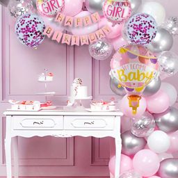 Decor Mantra: Baby Girl Parachute Foil Balloon Kit & Birthday Decor Set for Boys, Girls, and Kids - Indoor & Outdoor Fun with Pastel, Metallic, and Confetti Balloons - Pack of 56-image-22