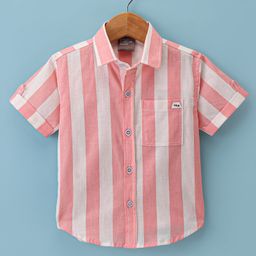 Little Kangaroos Cotton Half Sleeves Striped Shirt - Peach-image-40