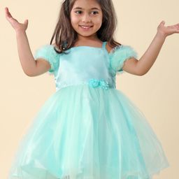Babyhug Sleeveless Frill & Floral Detailing Solid Colour Fit & Flared Party Frock - Mint-image-58