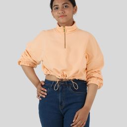 tweeny mini Cotton Full Sleeves Solid Zipper Sweatshirt - Apricot Peach-image-45