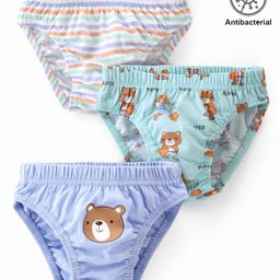 Babyhug 100% Cotton Antibacterial Briefs With Stripes & Bear Print Pack of 3 - Multicolour-image-43