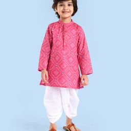 Babyhug Cambric Woven Full Sleeves Bhandhni Printed Dhoti Kurta Set - Pink-image-9