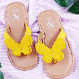 The Madras Trunk Butterfly Applique Detailed Flip Flops - Tan & Yellow-image-66