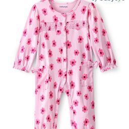 Babyoye 100% Cotton With Eco Jiva Finish Full Sleeves Floral Printed Romper - Pink-image-44