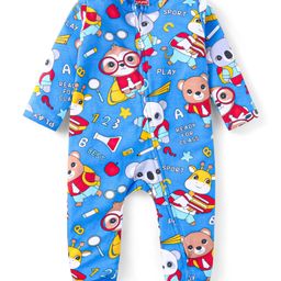 Babyhug Cotton Knit Full Sleeves Sleep Suit With Animals Print - Blue-picture-17