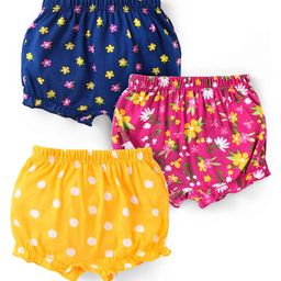 Babyhug 100% Cotton Floral Printed Bloomers Pack of 3 - Navy Pink & Mustard-image-70