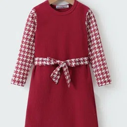 Kookie Kids Full Sleeves Party Dress with Front Tie Up - Maroon-picture-31