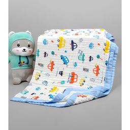 Moms Home Baby Super Soft Absorbent Muslin 6 Layer Towel Cum Blanket Car- Blue-image-72