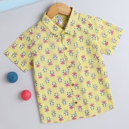 The Magic Wand Cotton Half Sleeves Abstract Motif Printed Shirt - Yellow-image-98