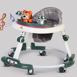 PLAYROOTS Multifunctional Mini Lion Face Baby Walker with Removable Musical Tray & 2 Level Height Adjustment - Green-13