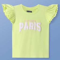 Pine Kids Cotton Knit Frill Sleeves Top with Paris Text Print - Light Green-image-57