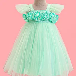 Enfance Sleeveless Frill Detailed Floral Applique Flared Dress - Sea Green-picture-39