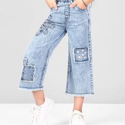 Naughty Ninos Cotton Floral Embroidered & Patch Detailed Flared Jeans - Blue-image-60
