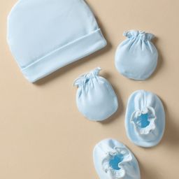 Ben Benny 100% Cotton Knit Cap Mitten & Booties Set Light Blue - Diameter 11 cm-image-85