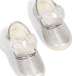 Lil Lollipop Bow Applique Detailed & Rhinestones Embellished With Velcro Closure Mary Jane Ballerinas - Silver-image-79