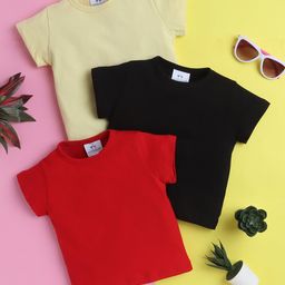 Knitting Doodles Pure Cotton Pack Of 3 Half Sleeves Solid Tee - Red Black & Lemon-image-90