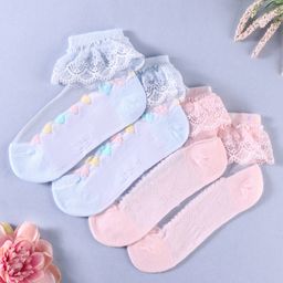 KIDLINGSS Pack Of 2 Schiffli Embroidered & Colour Blocked Socks - Blue & Light Pink-image-73