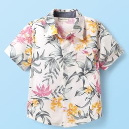 CrayonFlakes Rayon Woven Half Sleeves Floral Printed Shirt - Off White-image-98
