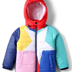 Babyhug Woven Full Sleeves Hooded Padded Jacket With Color Block Design & Detachable Hoodie - Multicolor-picture-19