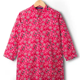 Pine Kids Cotton Woven Full Sleeves Kurta With Floral Print - Red-picture-42