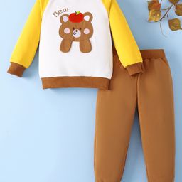Mark & Mia Cotton Full Raglan Sleeves Winter Wear Suits with Teddy Print - White & Brown-picture-29