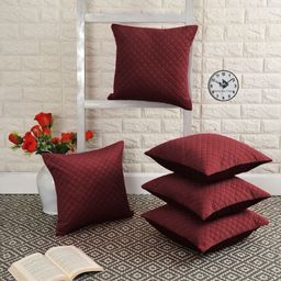 BIGGER FISH Maroon & White 5 Pieces Self Design Velvet Square Cushion Covers-picture-25