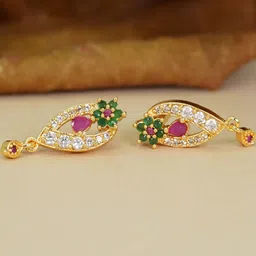 Anouk Women Brass Gold-Plated American Diamond Studded Floral Stud Earrings-82