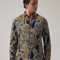 Banana Club Men Olive Distort Paisley Print Feather Shirt-image-81