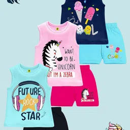 YK Girls Pack Of 3 Printed Pure Cotton T-shirt Wth Shorts-37