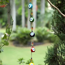 DULI Beige & Blue Textured Evil Eye Cowbells Metal Wall Hanging-image-6