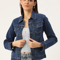 Antheaa Women Blue Washed Denim Jacket-image-103