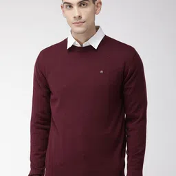 Raymond Men Maroon Solid Sweater-image-85