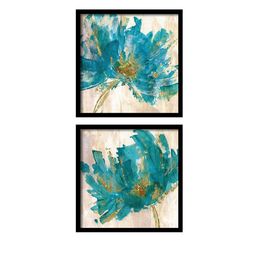 Art Street Set of 2 Blue & Black Flowers blooms Framed Wall Arts image 1