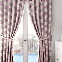 Cortina Set of 2 Off-White & Purple Printed Long Door Curtains-3