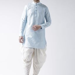 DEYANN Men Blue & Off-White Solid Kurta with Patiala-image-41