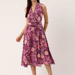FERANOID Floral Printed Midi Wrap-Style Dress-picture-15