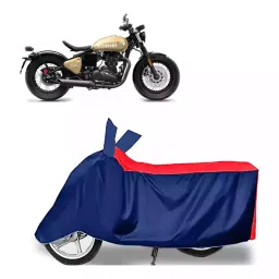 Auto Pearl Two Wheeler Cover with Bag for Royal Enfield Bobber 350, Red & Blue-image-77