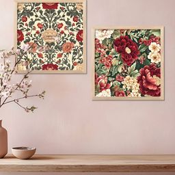 Kotart Brown & Red 2 Pieces Floral And Botanical Printed Wooden Wall Art-image-65