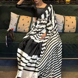 ASISA Striped Satin Saree with Blouse Piece-picture-30